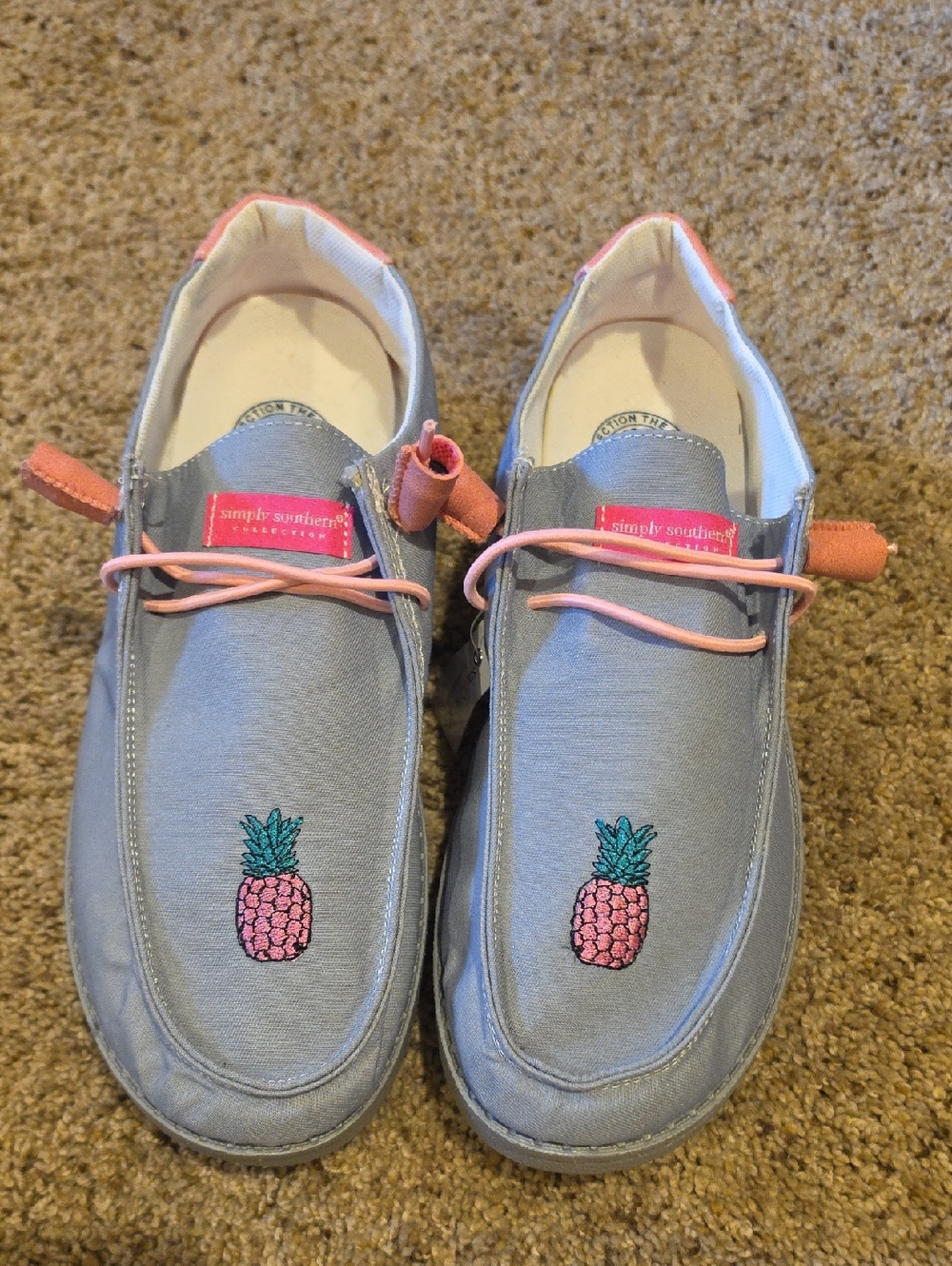 Simply Southern Light Gray Canvas Kids Slip-On Shoes with Pink Pineapple Accent